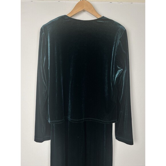 Vintage Forest Green Velvet Maxi Dress & Jacket Beaded Y2K Shoulder Pads USA 12 - Picture 12 of 16